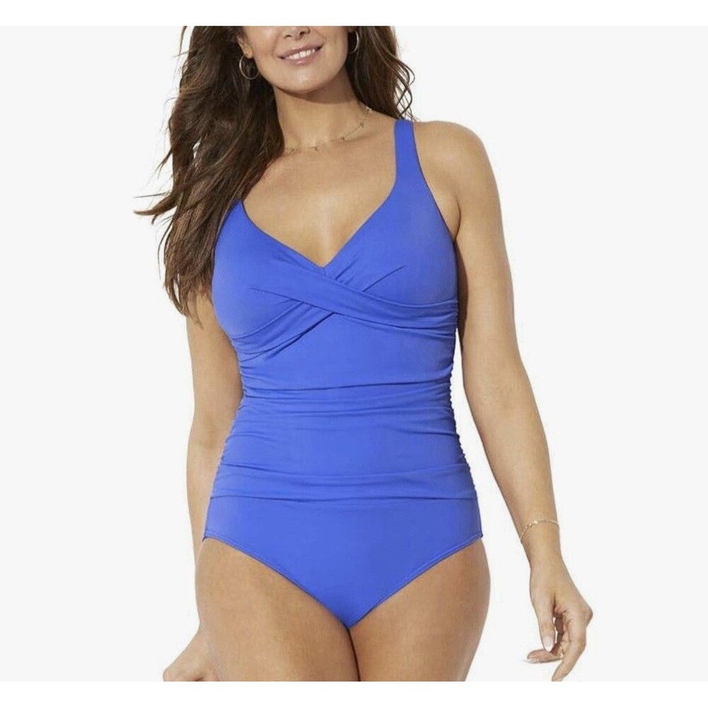 Swimsuits For All Sweetheart Ruched Twist One Piece Swimsuit In Blue Sz 12 New